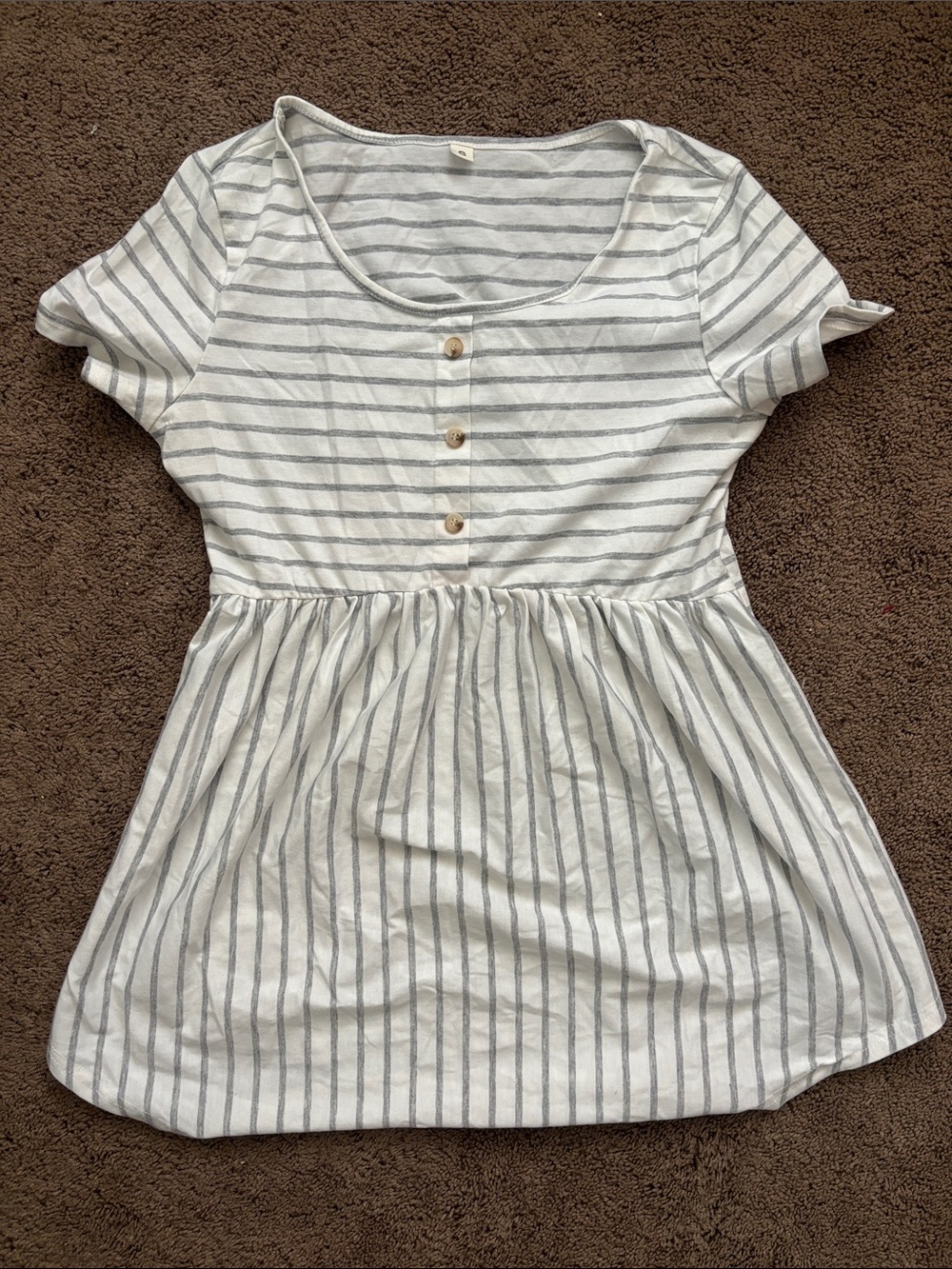 Women’s Maternity Casual Striped Short-Sleeve Peplum Top - White & Gray